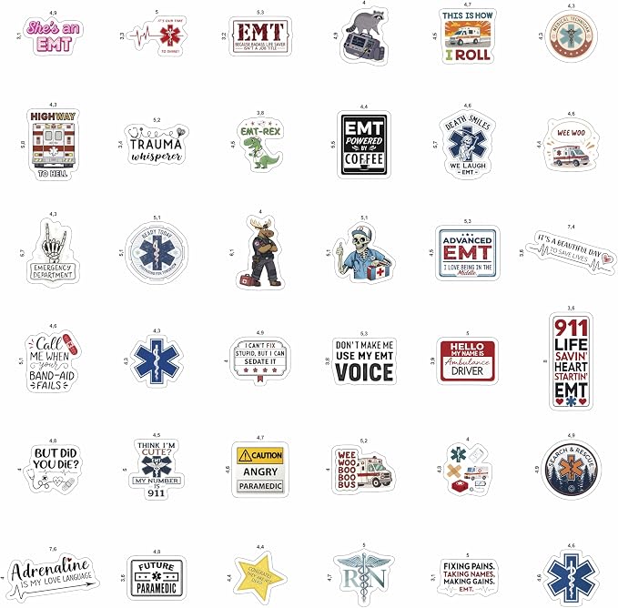 100Pcs Emergency Medical Technician Stickers for Water Bottle - Funny EMT Stickers and Decals - EMT Gifts, Party Decorations - Gift for Women & Men