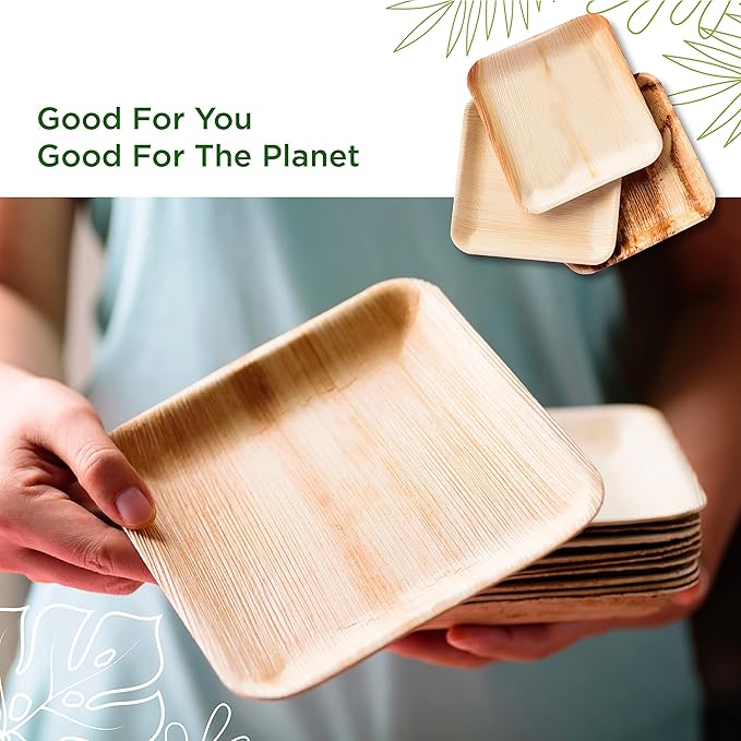 10”&6” Combo Square Palm Leaf Plates – Compostable, Biodegradable, Eco-Friendly – Like Bamboo Disposable Plates for Party, Wedding, Picnic – Sturdy, Heat Proof & Leak Proof