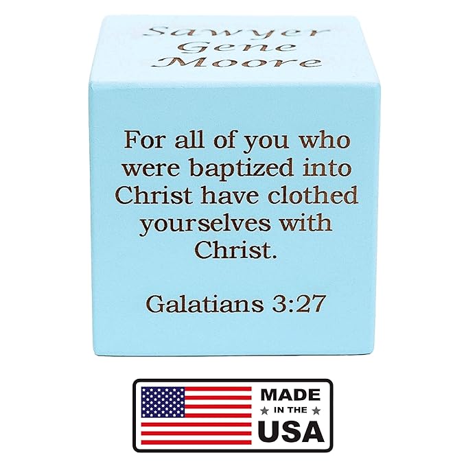 Personalized Blue Baby Dedication/Christening Wood Block, Choose From 3 Sizes, Unique Baptism Gift For Boy (3" blue)