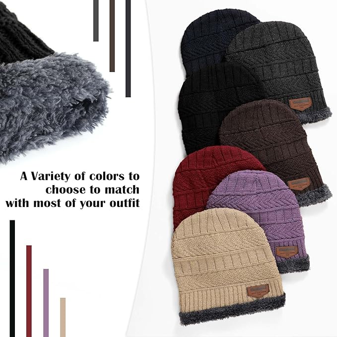 Winter Beanie Hat Circle Scarf Touchscreen Gloves Set, Snow Knit Skull Cap, Warm Thick Fleece Lined Neck Warmer for Men Women