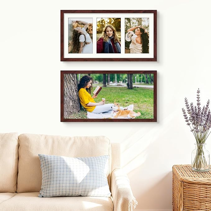 8x16 Collage Picture Frame 5x7 Collage Picture Frame Displays Three 5x7 inch Photos or 8x16 (Without Mat) for Available Horizontal Wall Mounting Display and Vertical Redwood
