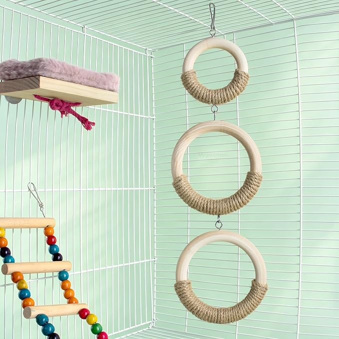Mygeromon Sugar Glider Toys Climbing Ring Rat Cage Accessories | for Small Animal, Squirrel, Wood, Hanging, Enrichment Supplies