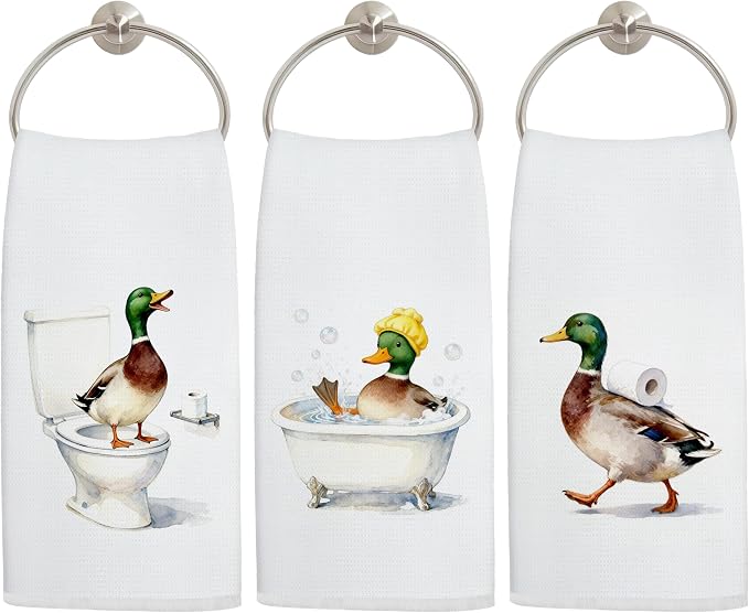 Funny Mallard Duck Bathroom Hand Towels, Mallard Duck Lover Gifts, Humor Ducks Animal Decorative Hand Towels for Bathroom Washroom Restroom, 16x24 Inch Set of 3