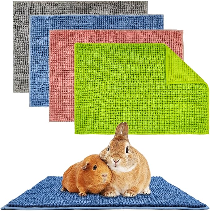 4 Pcs Guinea Pig Cage Liner, Bunny Washable Mats Rug Guinea Pig Fleece Bedding Reusable Rabbit Liner Small Animal Sleeping Bed for Bunny Ferret Rat Chinchilla