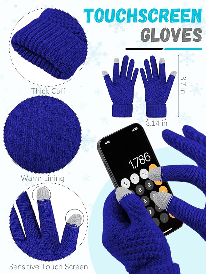 Winter Beanie Hat Scarf Gloves, Warm Fleece Knit Hats Touch Screen Gloves Neck Scarf Set Winter Gifts for Unisex Adult