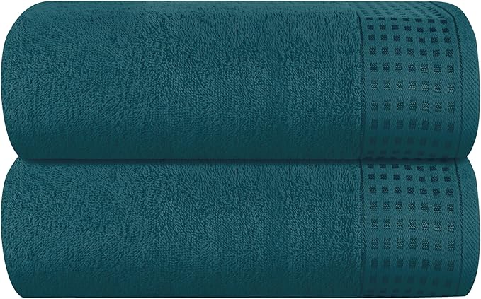GLAMBURG 100% Cotton Oversized 2 Pack Bath Sheets 35x70, Ultra Soft Highly Absorbant Compact Quickdry & Lightweight Large Bath Sheet Set, Ideal for Gym Travel Camp Pool - Teal
