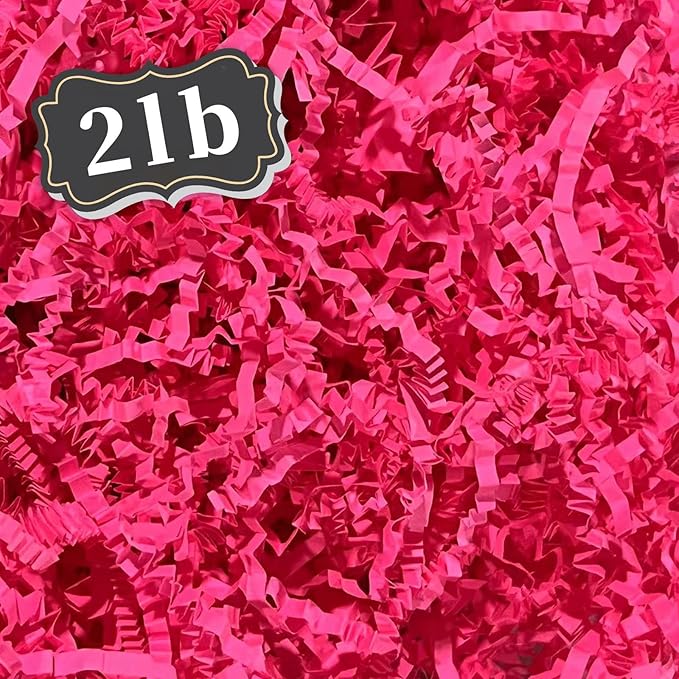ZEBMOON 2 LB Hot Pink Crinkle Cut Paper Shred Filler Great for Gift Wrapping, Basket Filling, Birthday, Wedding, Halloween, Thanksgiving, Christmas Day, New Year Party Decorations Filling Supplies