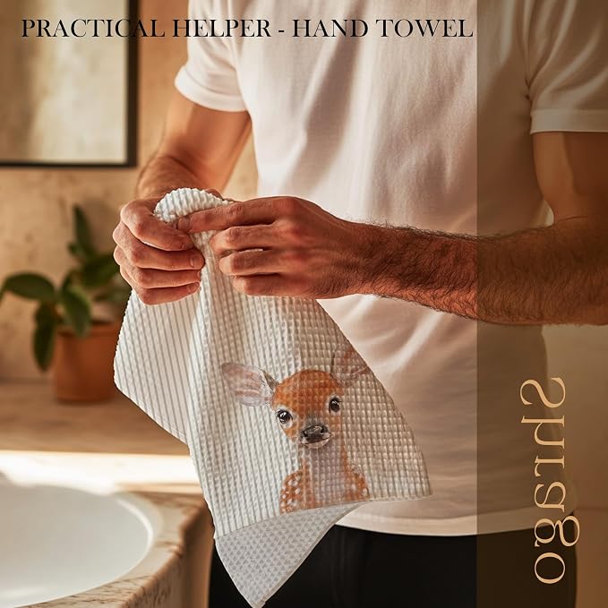 Cute Deer Bathroom Hand Towels, Kids Bathroom Decor, Deer Gifts, Forest Animal Nursery Decorative Hand Towels for Kids Bath Room Washroom Toilet, 16x24 Inch
