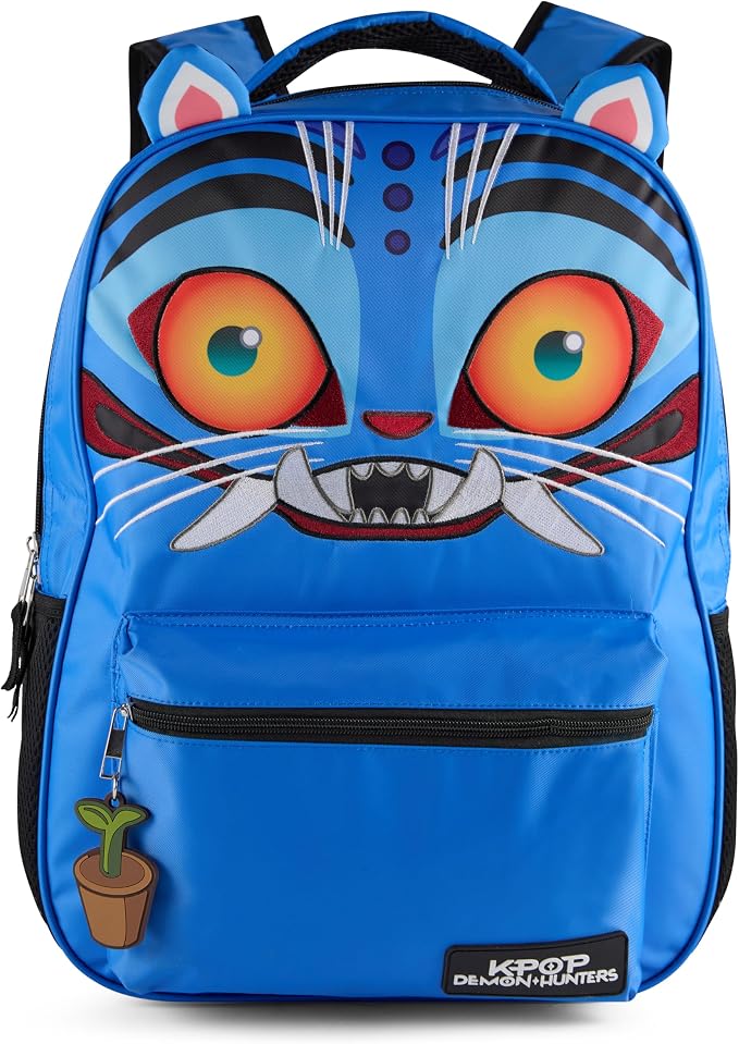 AI ACCESSORY INNOVATIONS K-Pop Demon Hunters 16” Backpack for Girls, Featuring a Big Face Derpy with 3D Ears and Embroidery, Rubber Molded Bag Charm, Derpy