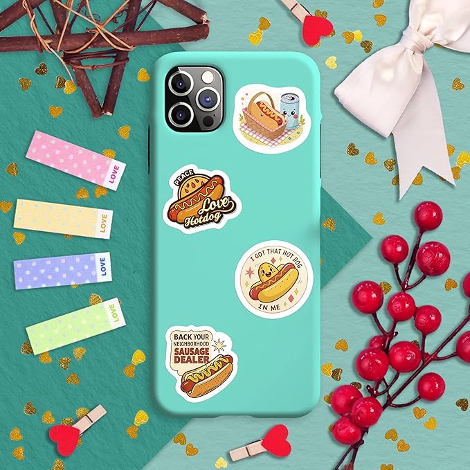 100Pcs Hot Dog Stickers Funny for Water Bottle - Hot Dog Party Decorations, Favors - Food Stickers - Gift for Women & Men
