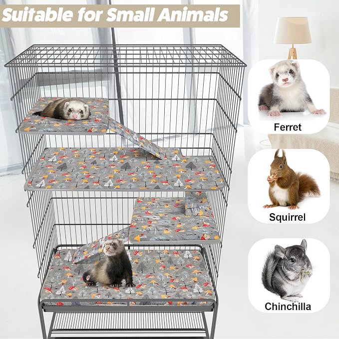 Bienbee Ferret Cage Liner Set, Leakproof Ferrets Cage Accessories for Small Animals Rats Chinchillas Hedgehogs Ferrets(Gray Mushroom, Double Unit Combo)