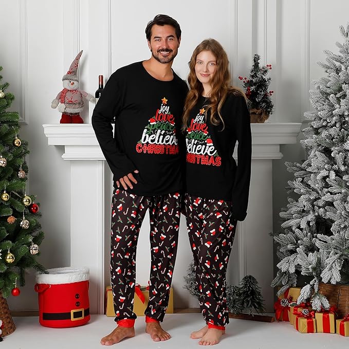Family Christmas PJs Matching Sets, Cute Holiday Pajamas Printed Top and Pants, Xmas Jammies for Couples/Men/Women