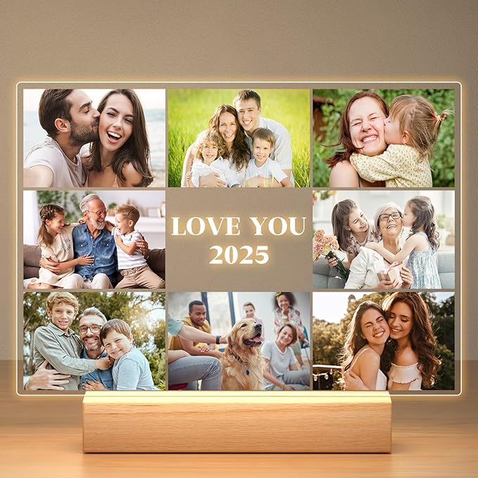 Custom Picture Frames with Photo, Personalized Photo Frame with Night Light, Customized Picture Frame, Personalized Christmas Birthday Gifts for Women Men Mom Dad Grandma Grandpa Kids Family Friend