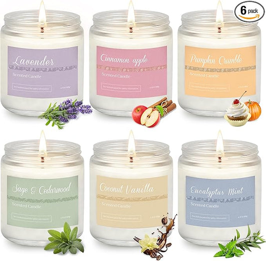 Christmas Candle Gift Set, 6 Natural Soy Wax Candles for Home, Long Burning Holiday Aromatherapy Set with Cinnamon Apple & Vanilla, Perfect Christmas Gifts for Women, Men, Friends & Family