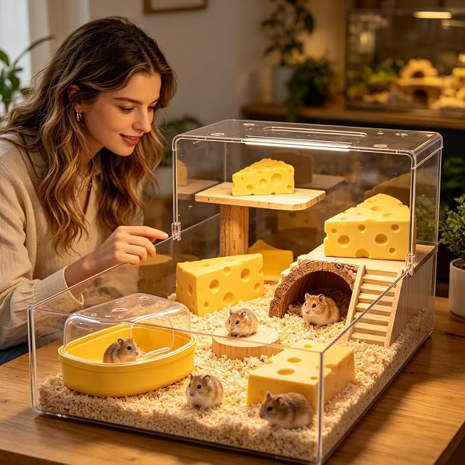 Hamster Litter Box Bathing Digging Transparent Leakproof | Hamster Cage Bathing Sand Box for Mouse Chinchilla Enrichment Play Sleeping Foraging Potty