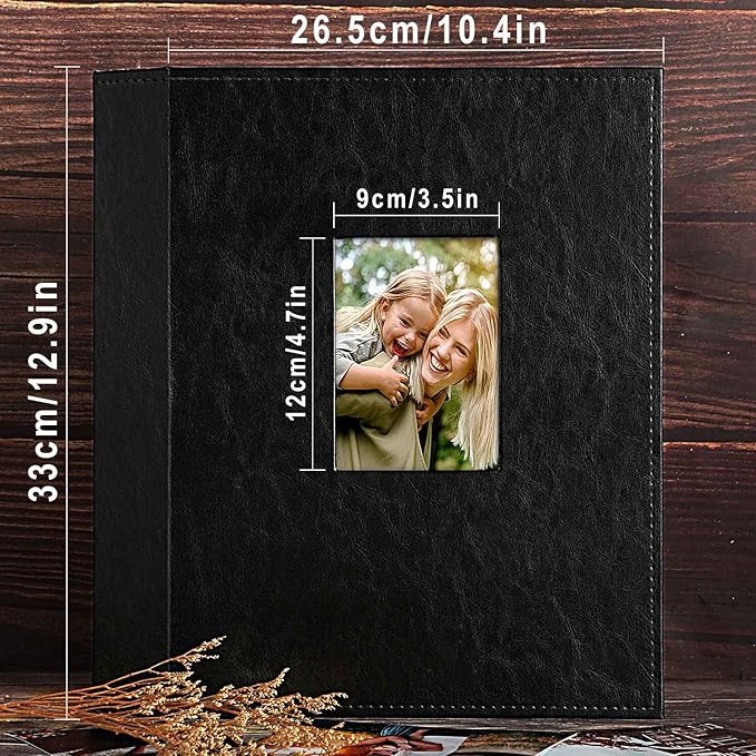 Ywlake Photo Album 4x6 400 Pockets, Leather Photo Albums Holds 400 Vertical Pictures Only Black