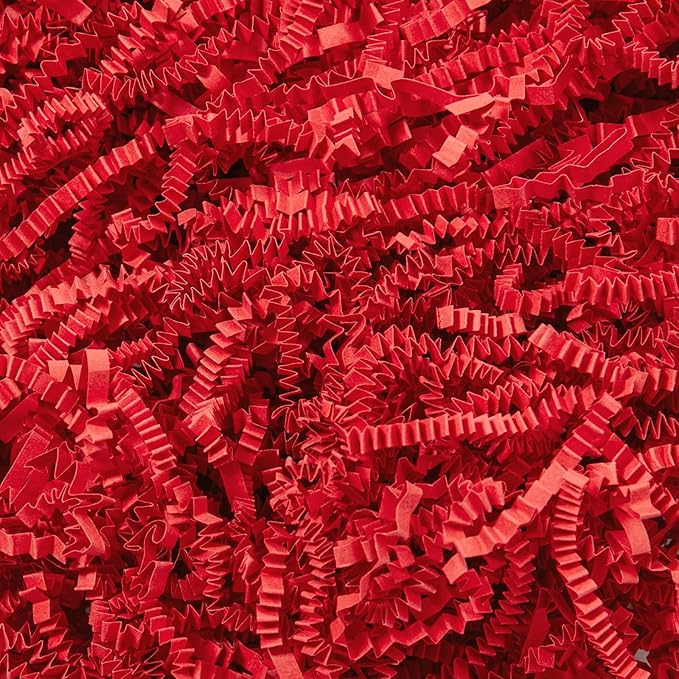 Mefleet 1/2 LB Crinkle Cut Paper Shred Filler 8 oz Red Crinkle Shredded Paper for Gift Box - Gift Basket Bag Filler - Grass Cushion Stuffing for Mother's Day, Easter Holiday Packaging Wrapping