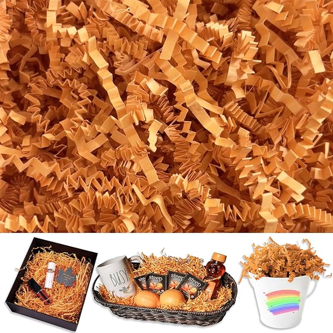 Tisspoms Light Orange Crinkle Cut Paper Shred Filler, 2 LB Basket Filler Shredded Paper, Confetti Stuffing for Basket Filling, Halloween, Thanksgiving, Christmas Gift Wrapping, Stuffer Party Supplies
