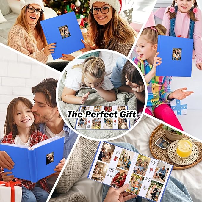 Photo Album 4x6 600 Photos with Writing Space Linen Cover with Front Window Picture Album, 600 Photos 4x6 Photo Album Book for Wedding Kids Travel Family Baby Pictures (Blue)