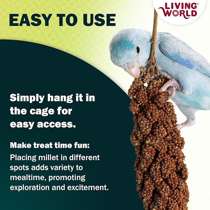 Living World - Millet Spray for Birds, 3.5 Oz | Premium Treat for Budgies, Canaries, Finches, Cockatiels and Other Pet Birds