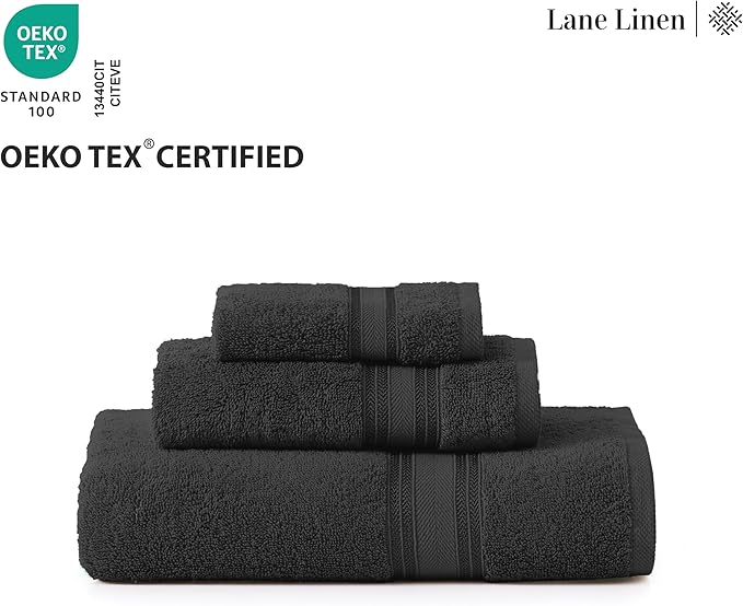 LANE LINEN 12 Pack Towels for Bathroom – 100% Ring-Spun Cotton, Zero Twist, 4 Bath, 4 Hand Towel & 4 Wash Cloths, Highly Absorbent, Remains Soft After Wash, Hotel & Spa Quality – Black