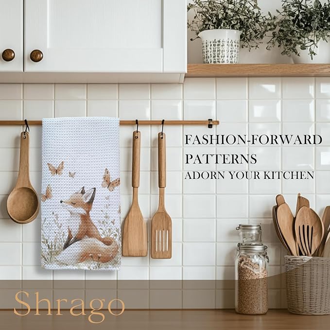 Fox Gifts Kitchen Towels, Fox Gifts for Women Girls Dish Tea Towels for Kitchen, Forest Animal Butterfly Botanical Decorative Hand Towel for Kids Bathroom Decor, 16x24 Inch