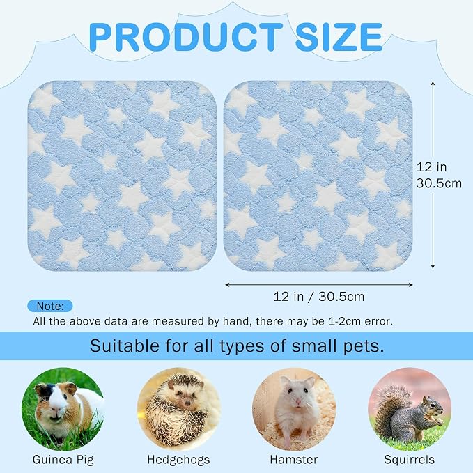 Homimp 2 Pack Guinea Pig Bed, Waterproof Reusable Small Animal Bed,Super Absorbent Pee Pad Mat for Rabbit Bunny Hamster Rat Hedgehog Chinchilla,Washable Fleece Cage Liners 12"x12"