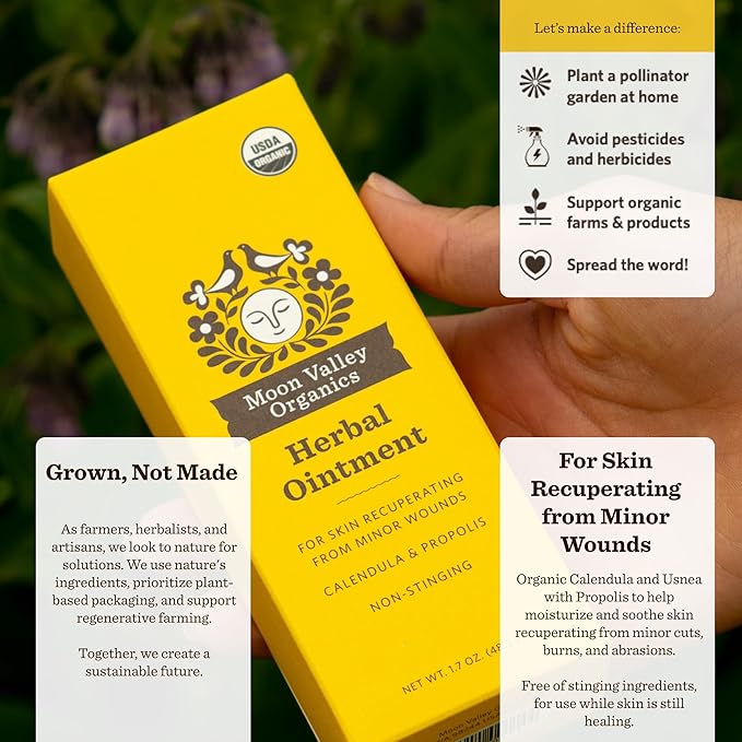 Moon Valley Organics Herbal Ointment with Calendula, Goldenseal and Propolis, Moisturize and Soothe Cuts and Burns, Healing Balm, 1.7 Ounces