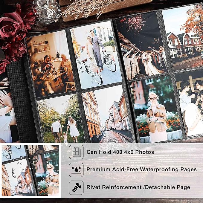 Ywlake Photo Album 4x6 400 Pockets, Leather Photo Albums Holds 400 Vertical Pictures Only White