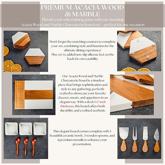Personalized Charcuterie Board - Custom Engraved Wooden Marble Cheese Boards for Bridal Shower, Wedding, Housewarming, Birthday for Couples & Women