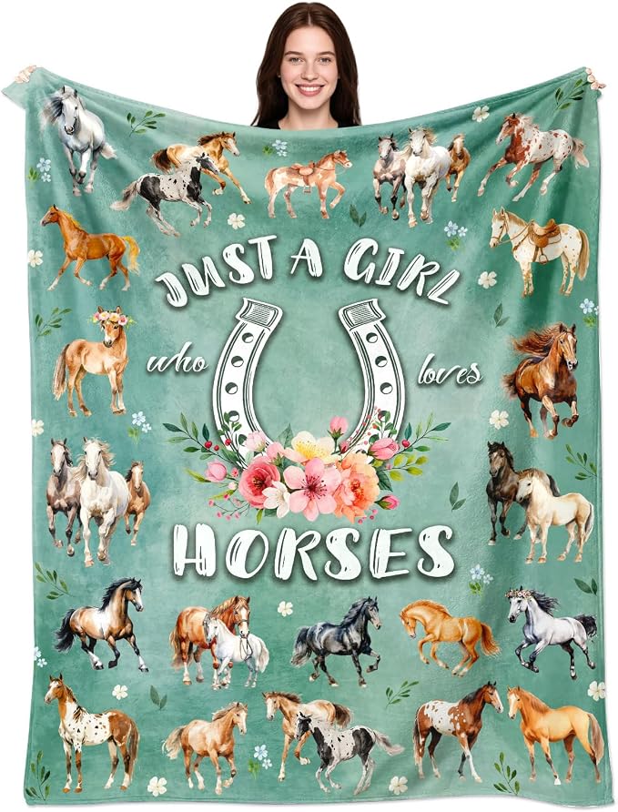 Horse Blanket Gifts for Girls Women Soft Flannel Horse Throw Blanket Horses Gift Merch Stuff for Room Decor 60"X50"