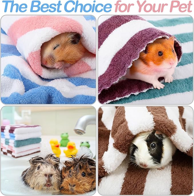 Moukeren 20pcs Guinea Pig Blankets, 12 x 12 Inch, Striped Style, Multicolor | Washable Reusable Bedding Pads for Small Animals, Soft Absorbent Mats for Guinea Pig, Rabbit, Hamster, Hedgehog & Chinchilla