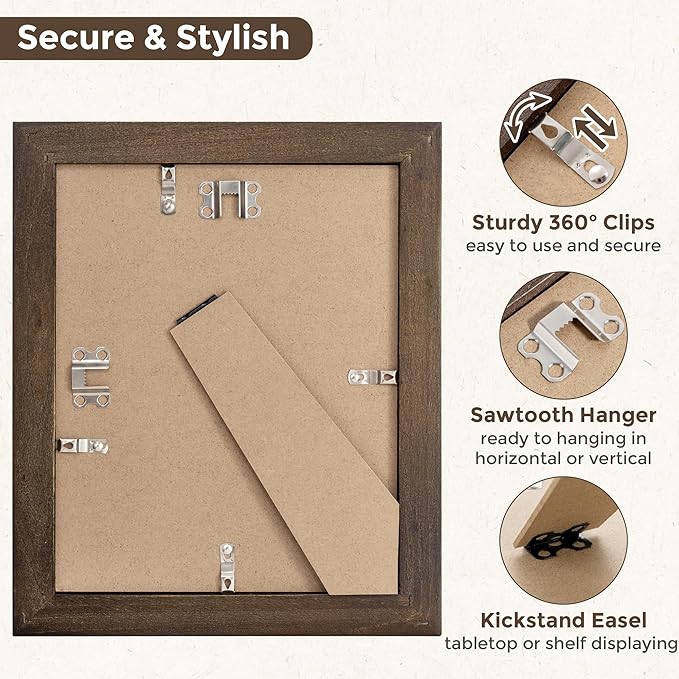 Fun Memories 8x10 Picture Frame with Mat for 5x7 Photo, Solid Elm Wood & Tempered Glass, Rustic Wall & Tabletop Display Frame, Walnut, 1 Pack