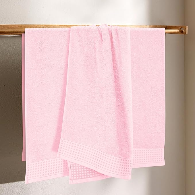 GLAMBURG Ultra Soft 4 Pack Oversized Bath Towel Set 27x54 inches, 100% Cotton Bath Towels, Highly Absorbant Compact Quickdry & Lightweight Towel, Ideal for Gym Travel Camp Pool - Pink