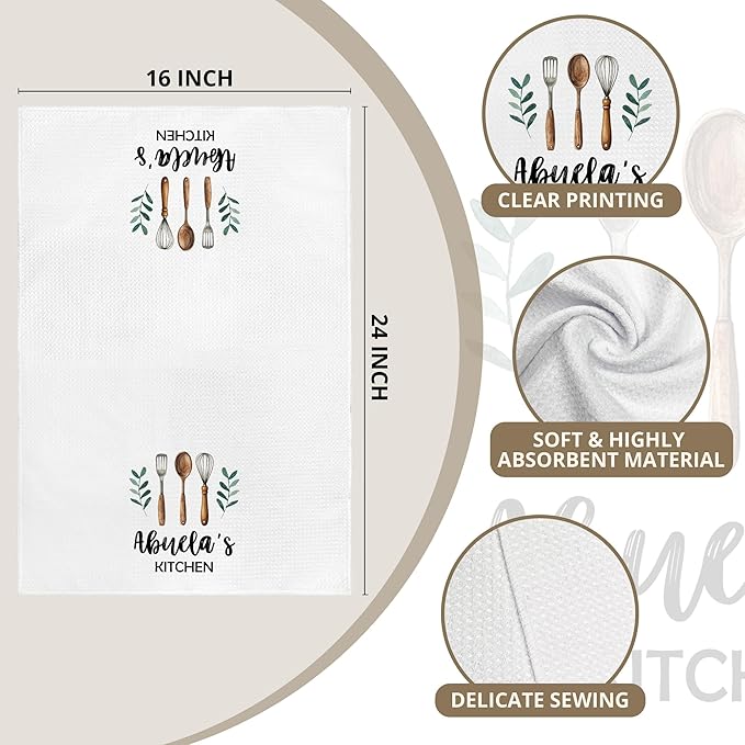 Abuela's Kitchen Towels, Abuela Grandma Christmas Birthday Gifts Hand Towels for Grandma from Grandkids, Rustic Farmhouse Decorative Tea Dish Towels for Room Mother's Day Decor 16x24 in