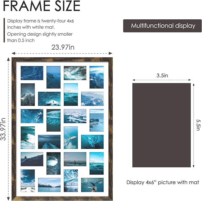 22x32 Collage Picture Frame 4x6 Picture Frames Collage Wall Decor Displays twenty four 4x6 inch Photos Available Horizontal Wall Mounting Display and Vertical Brown