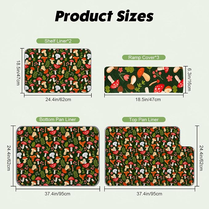 Bienbee Ferret Cage Liner Set, Leakproof Ferrets Cage Accessories for Small Animals Rats Chinchillas Hedgehogs Ferrets(Green Mushroom, Double Unit Combo)