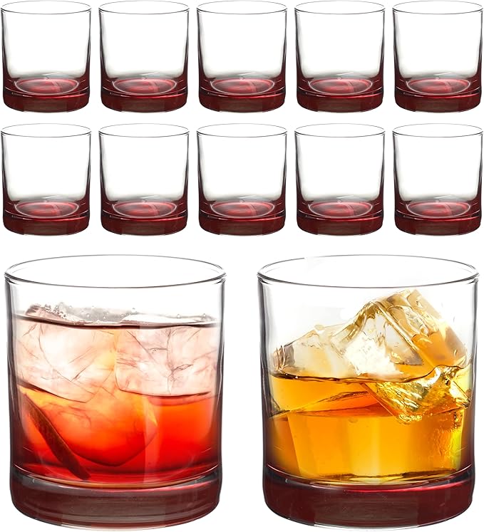 DISCOUNT PROMOS Lexington Rocks Whiskey Glass 10.5 oz, Set of 12, Bulk Pack - Perfect for Scotch, Bourbon, Whiskey, Cocktail - Red