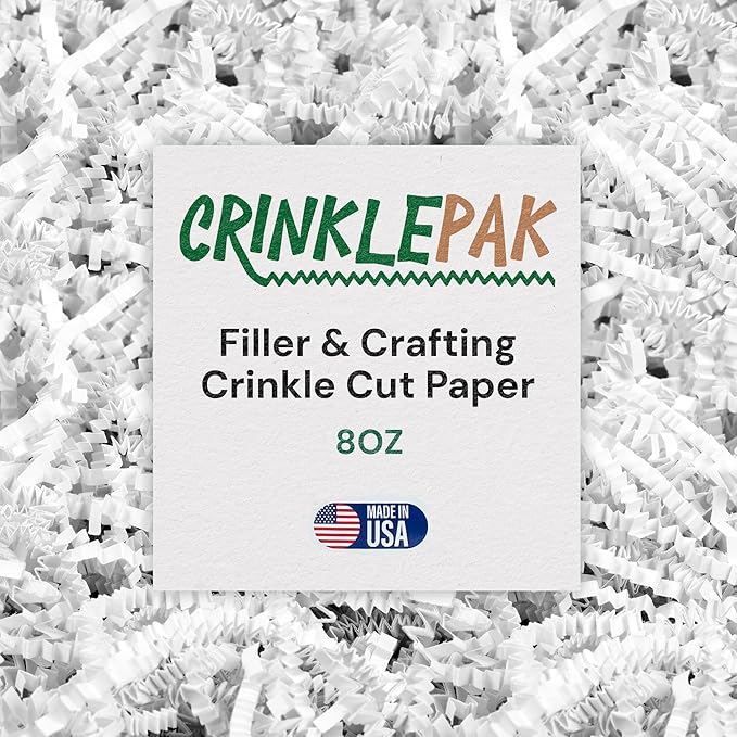 1LB USA Made White Crinkle Paper Filler | Great Shredded Paper For Gift Baskets, Shipping Packages, Gift Box, Basket Filler, Birthdays, Weddings, Anniversaries | White Crinkle