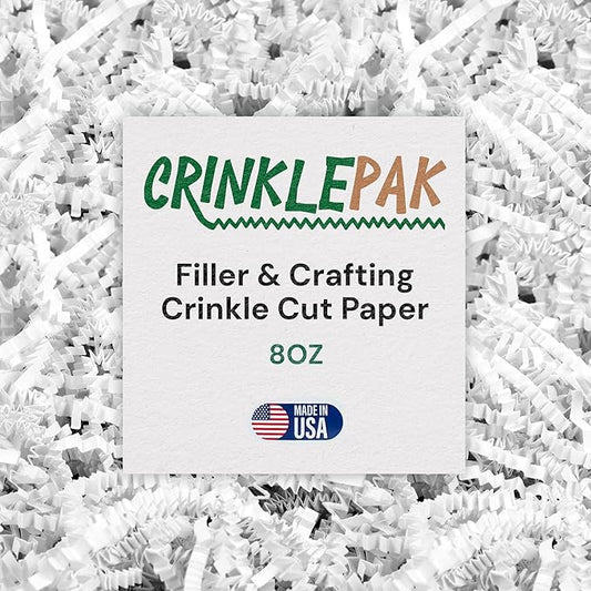 1LB USA Made White Crinkle Paper Filler | Great Shredded Paper For Gift Baskets, Shipping Packages, Gift Box, Basket Filler, Birthdays, Weddings, Anniversaries | White Crinkle