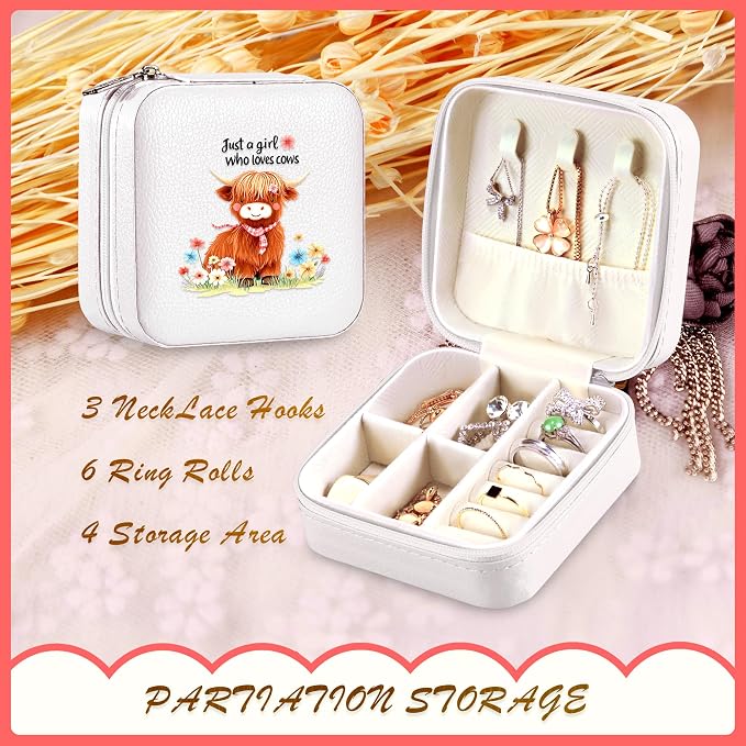 Highland cow Jewelry Box, Gifts For Kids Teens Girls, cow Lovers Stuff Items Accessories Things Merchandise Decor Merch, Travel Ring Earrings Necklace Organizer Holder!