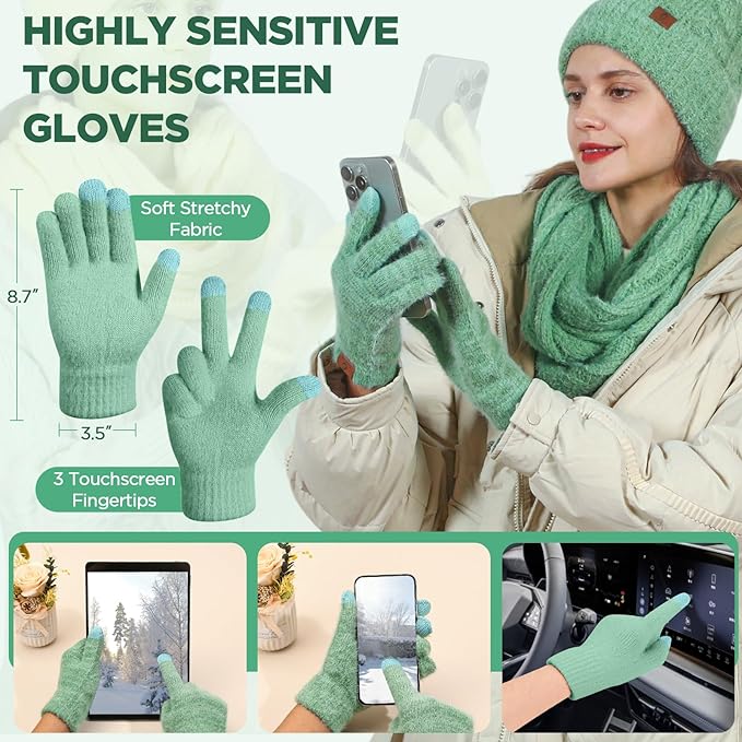 Womens Beanie Hat Infinity Scarf Touchscreen Gloves Fleece Headband 4 in 1 Winter Clothes Set Gifts for Women