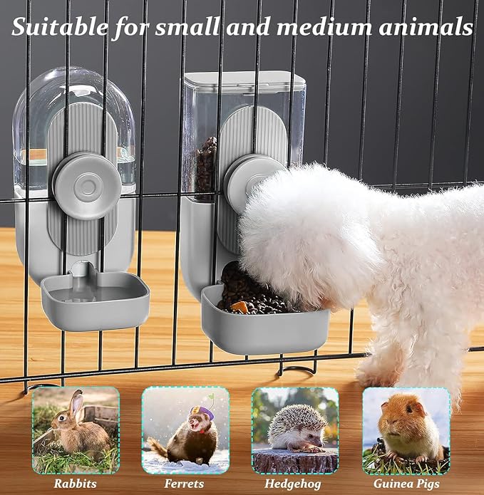 Kenond 35oz Rabbit Feeder,Bunny Water Dispenser,Pet Water Bottle for Cage | Hanging Auto Ferret Food Water Dispenser, Auto Gravity Pet Feeder and Waterer Set, Cage Cat Food Bowl Dog Feeding Station