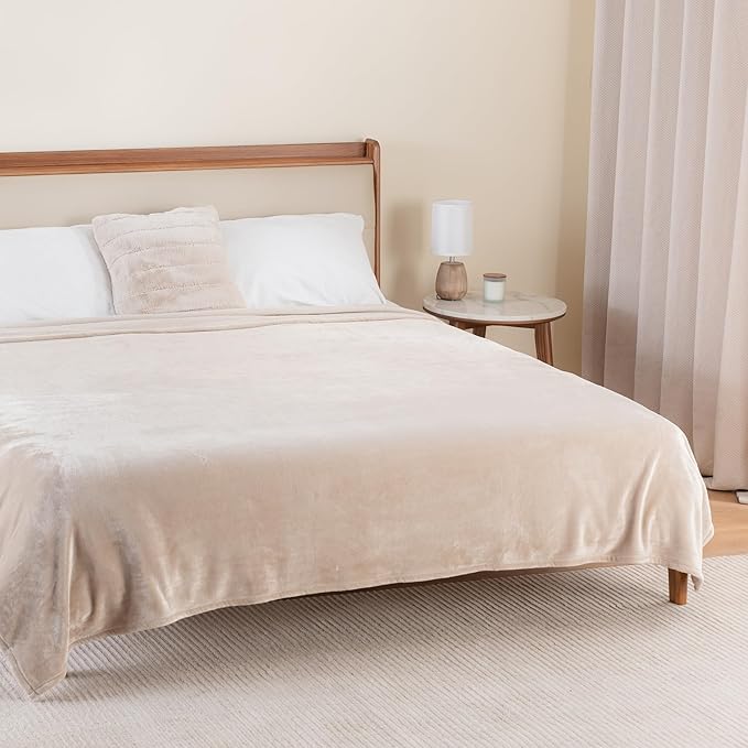 Berkshire Blanket Classic VelvetLoft® Solid Bed Blanket, Twin Size Bed Blanket, Lightweight Soft Fuzzy Plush Blanket for Bed and Couch, Grain, 60x92 Inches