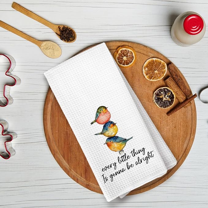 Every Little Thing is Gonna Be Alright Bird Kitchen Towels, Bird Gifts for Women, Inspirational Quotes Spring Hand Towels for Kitchen Bathroom, Inspirational Decorative Hand Towel