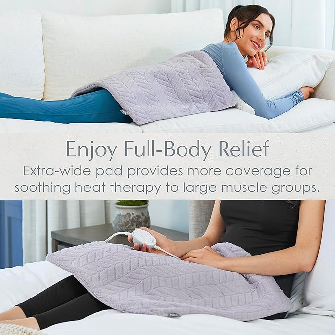 Pure Enrichment PureRadiance Ultra-Wide Luxury Heating Pad, Patented Design, Soft Faux Fur, Micromink, 6 Heat Settings, Machine Washable, Large, 20”x24” (Amethyst Dusk)