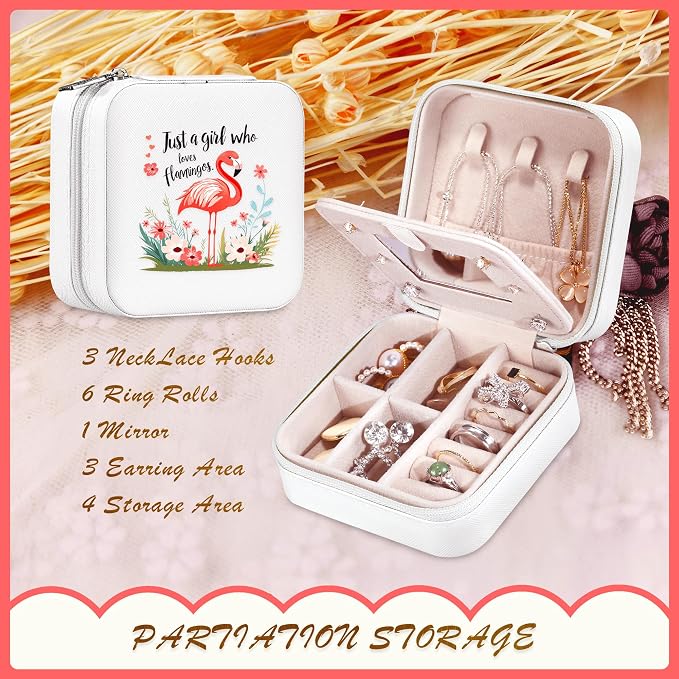 Flamingo Jewelry Box, Gifts For Women Teens Girls, Pink Flamingo Lovers Themed Stuff Items Accessories Things Merchandise Decor Merch, Travel Ring Earrings Necklace Organizer Holder!