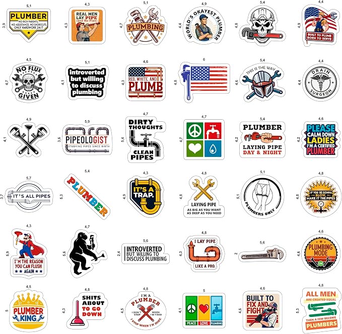 100Pcs Plumbing Stickers Hard Hat, Water Bottles, Laptop - Plumber Sticker - Plumber Gifts for Men - Funny Plumbing Gifts, Party Supplies & Decorations
