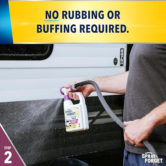 Spray & Forget RV & Camper Wash and Wax Combo, Includes RV & Camper Wash (1 Quart) and RV & Camper Wax (1 Quart) with Convenient, Ready-to-Use Hose End Adapters