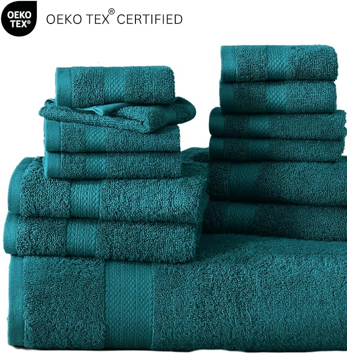 LANE LINEN 100% Ring Spun Cotton Bath Towel Set, 18PCs - 8 Washcloths, 4 Shower Towels, 6 Hand Towels for Bathroom - Hotel Quality Softness & Oeko-Tex Certified, Ultra Absorbent - Sea Port
